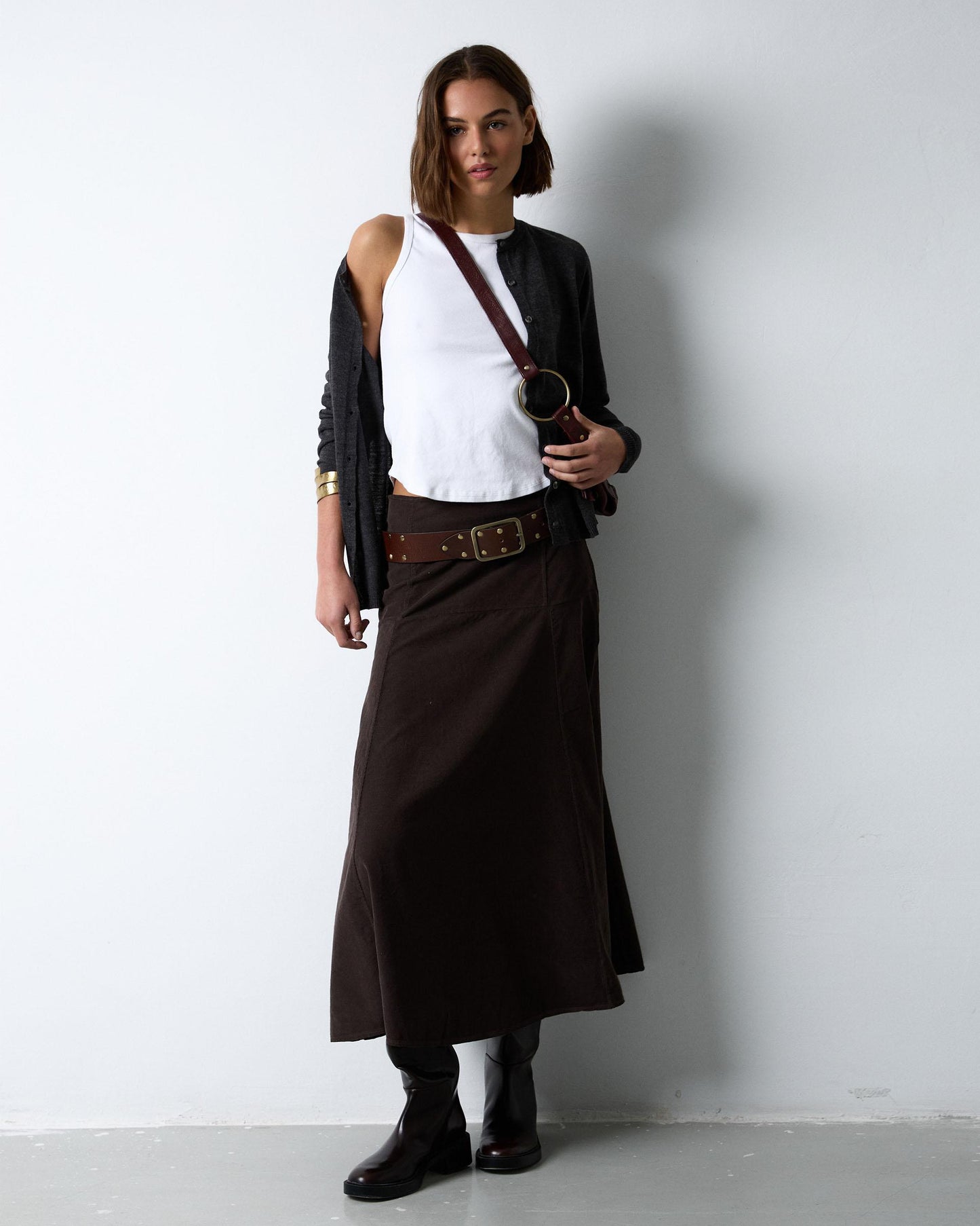 Brown Yoke Micropana Skirt