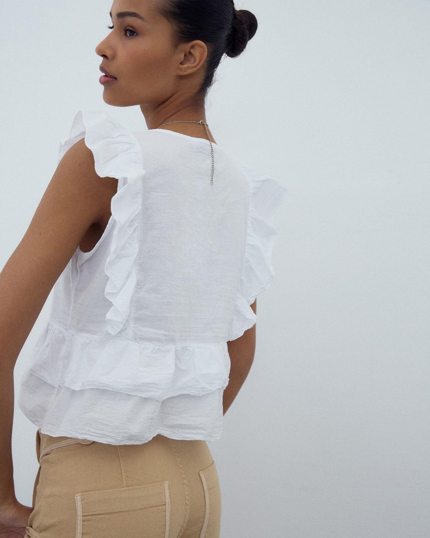 Blusa Cruzada Folhos Branca