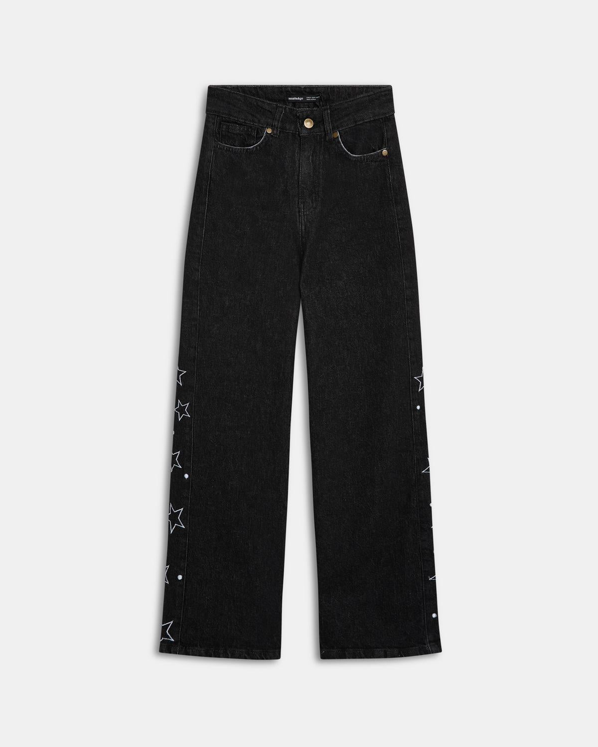 Jeans with Star Side Panel, Black