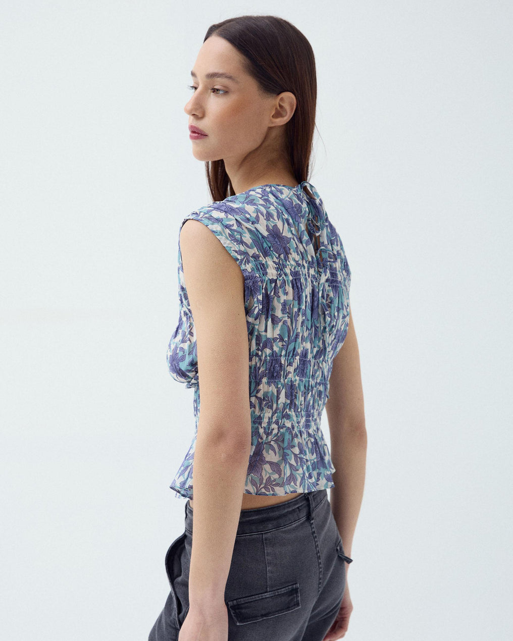 Top Élastiques Imprimé Floral Bleu