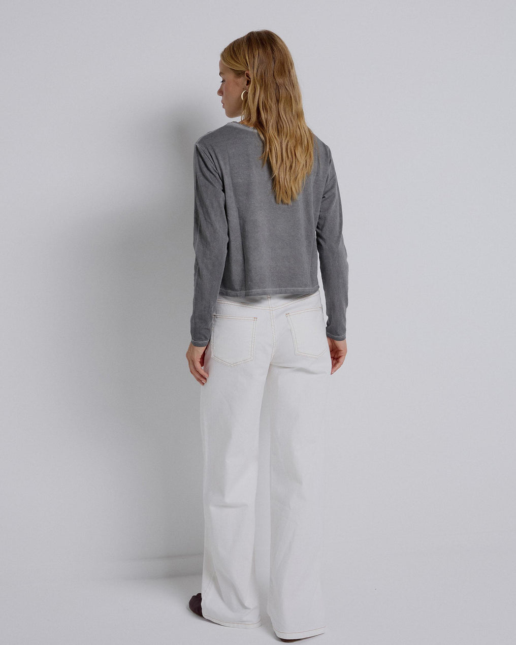 Long Sleeve T-Shirt with Studs and Stars and Anthracite Neck