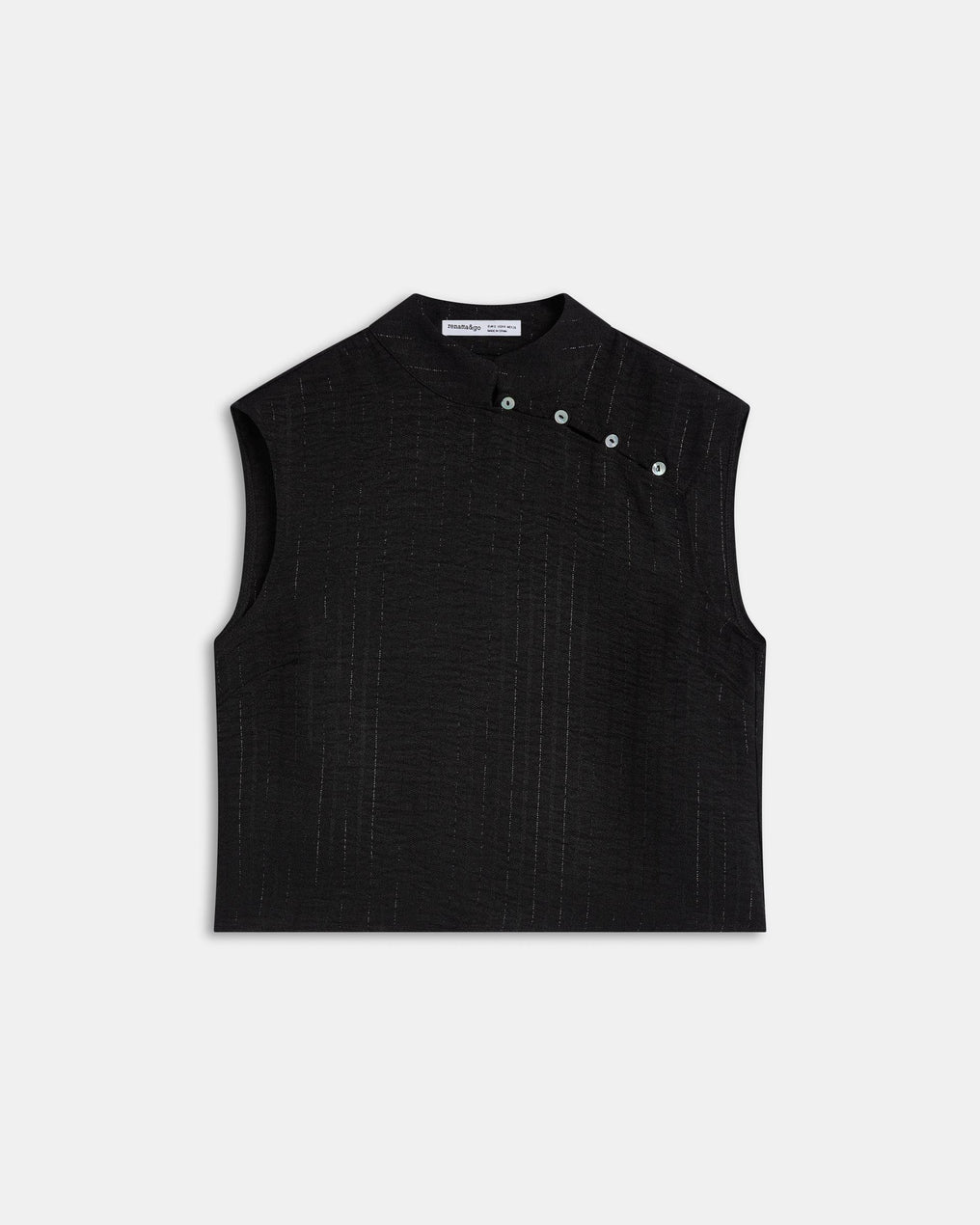 Blouse sans Manches Boutons Latéraux Rayures Lurex Noir