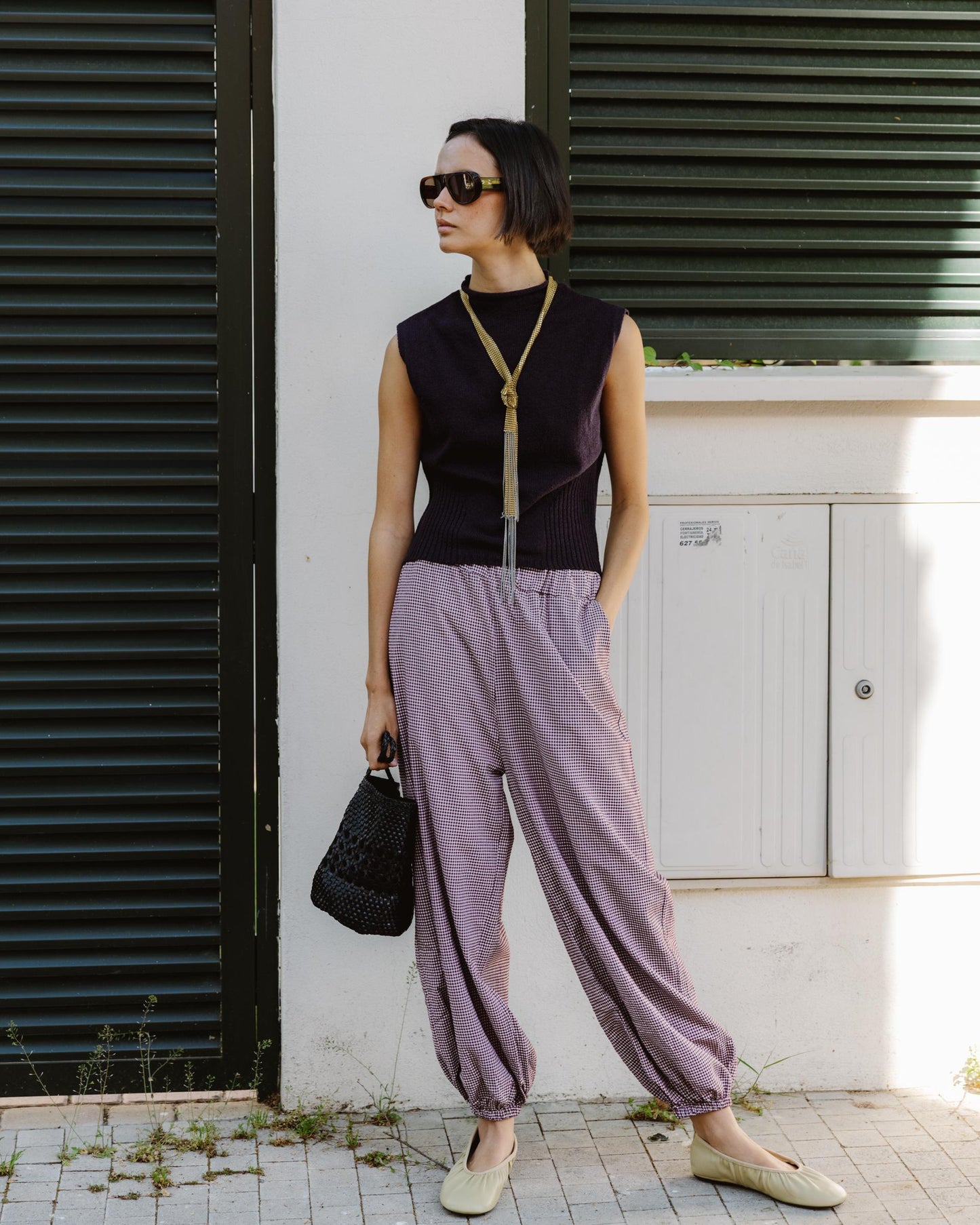 Pantalón Bombacho Cuadros Vichy Granate