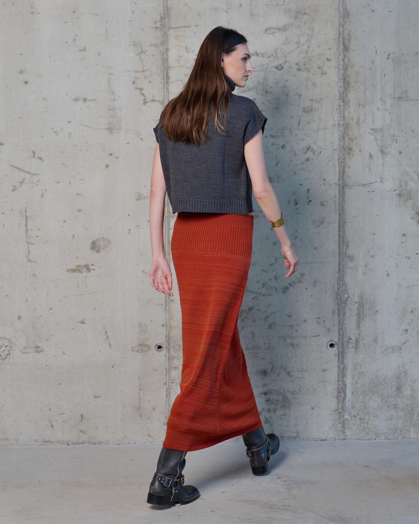 Two-tone Orange Knit Skirt