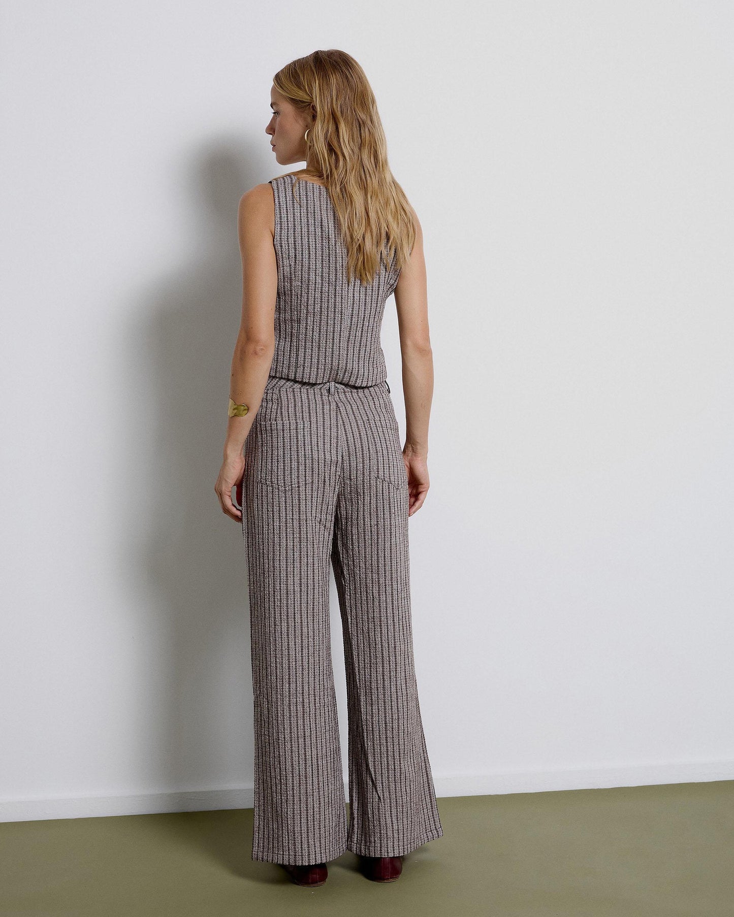 Striped Pants with Brown Patch Pockets