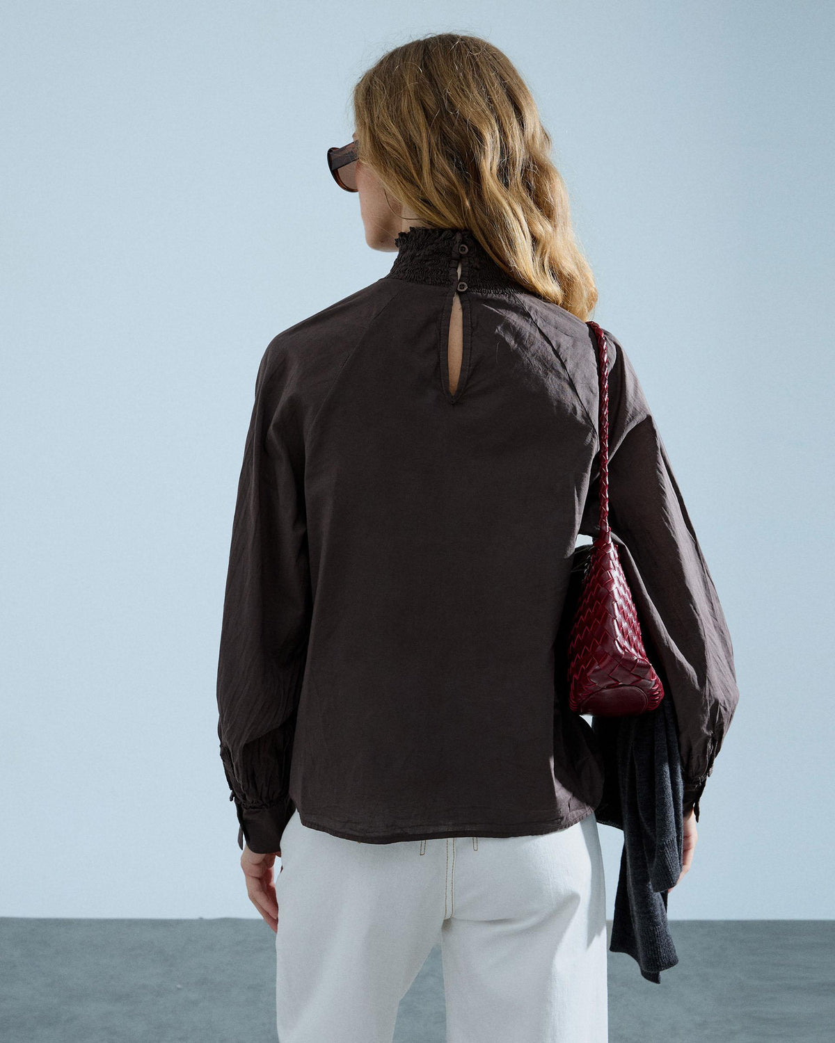 Blusa Cuello Engomado Marrón