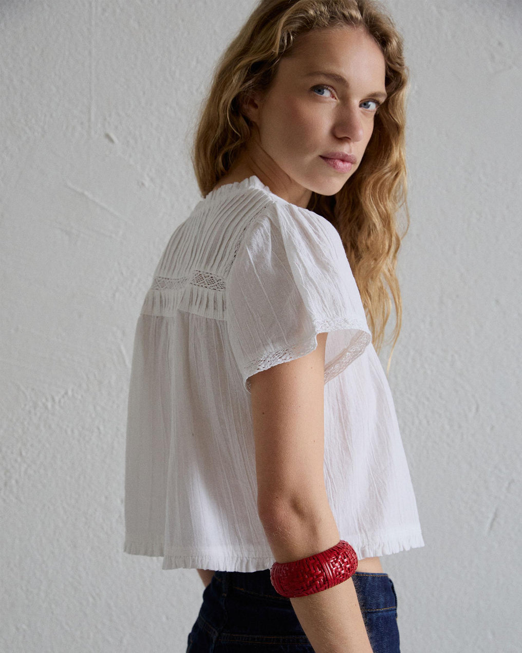 Blusa Manga Corta Puntillas Blanca
