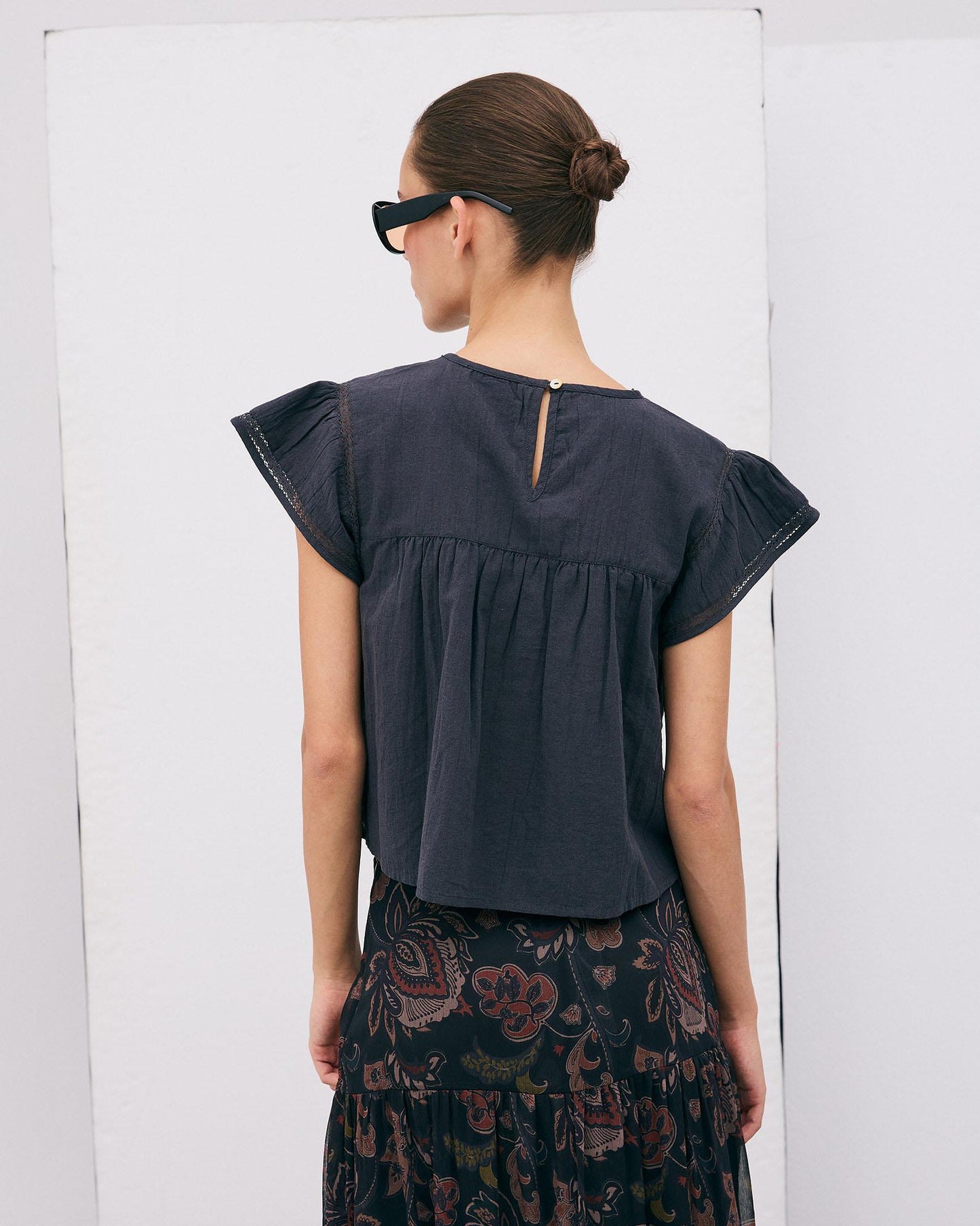 Blouse Manches Courtes Dentelle Avant Anthracite