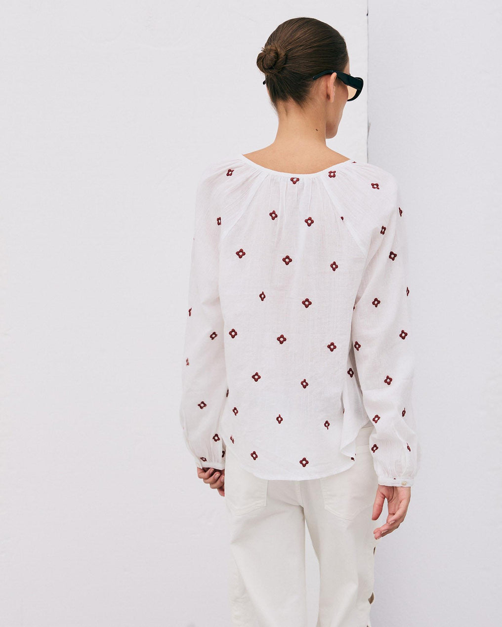 White Floral Embroidered Blouse
