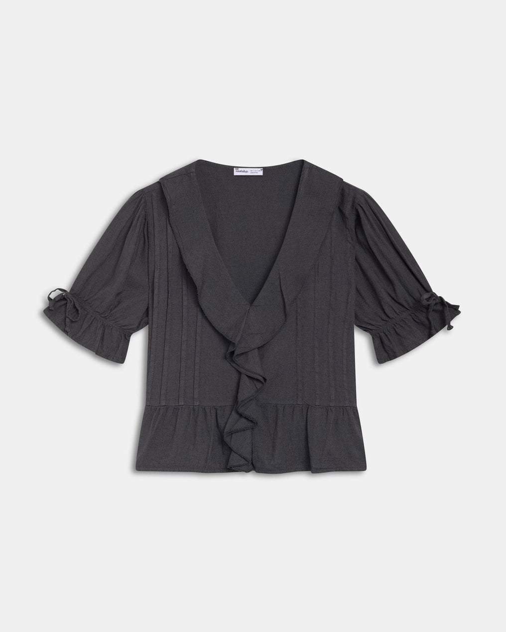 Gathered Ruffle Blouse with Linen in Anthracite