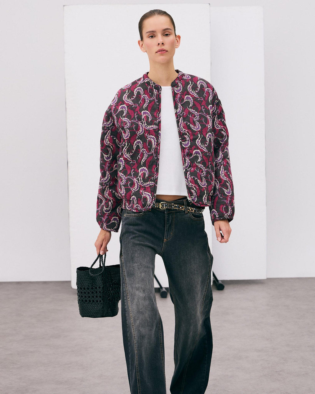 Chaqueta Bomber Estampado Antracita
