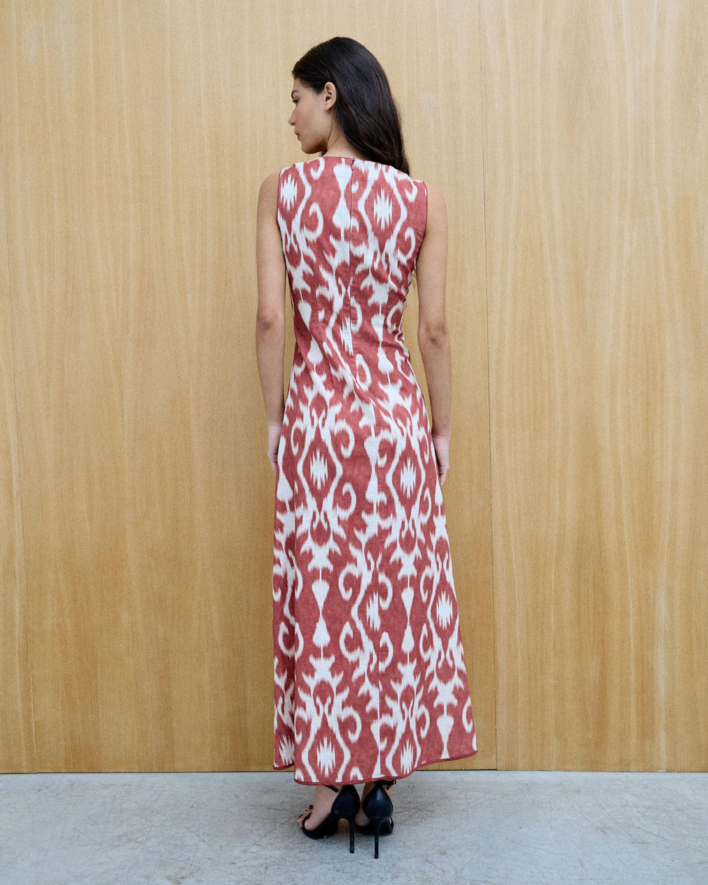 Ethnic Print Sleeveless Terracotta Dress