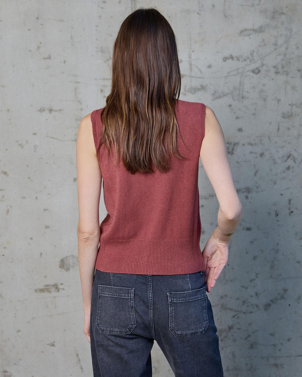 Chaleco Punto Cuello Redondo Teja