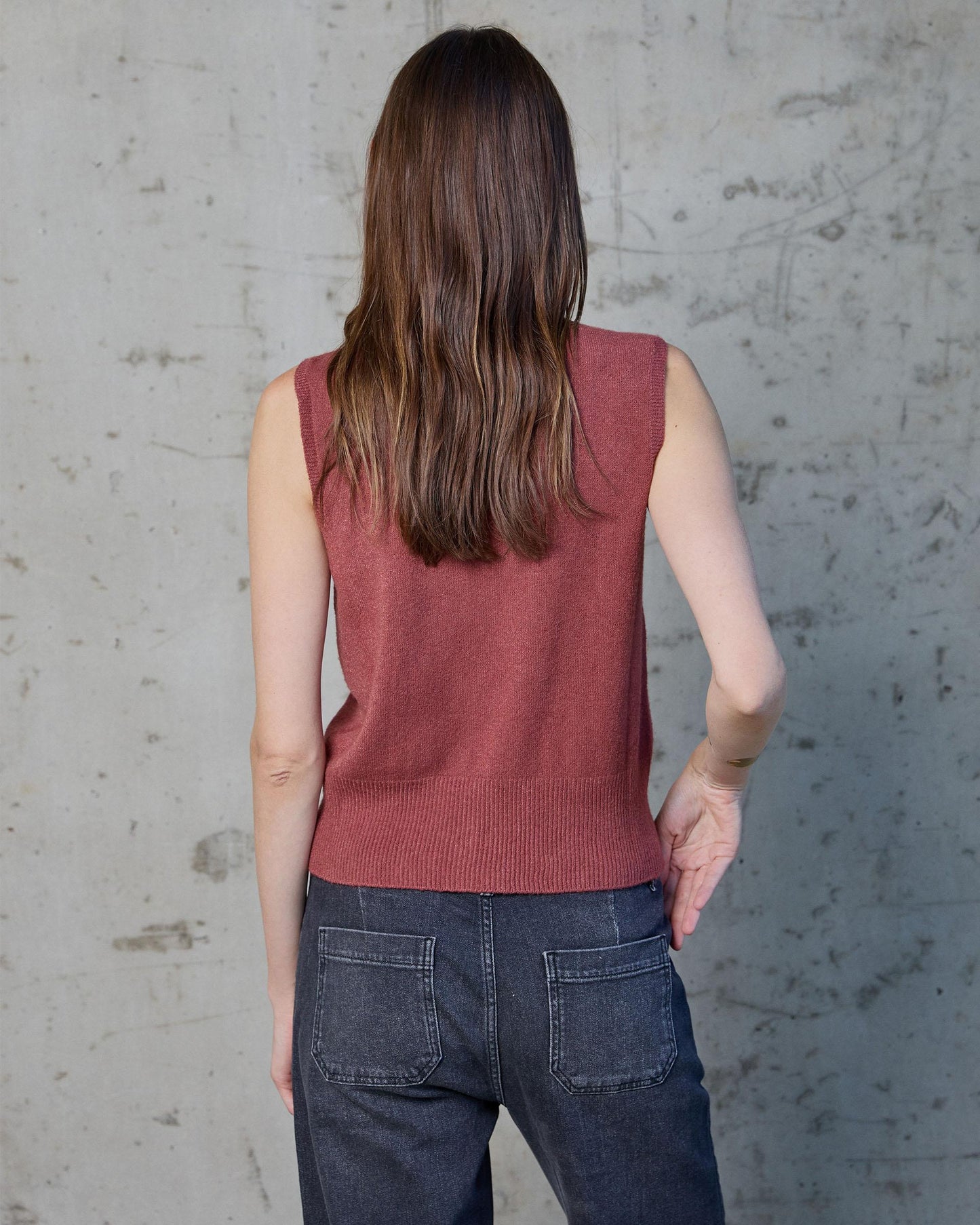 Chaleco Punto Cuello Redondo Teja