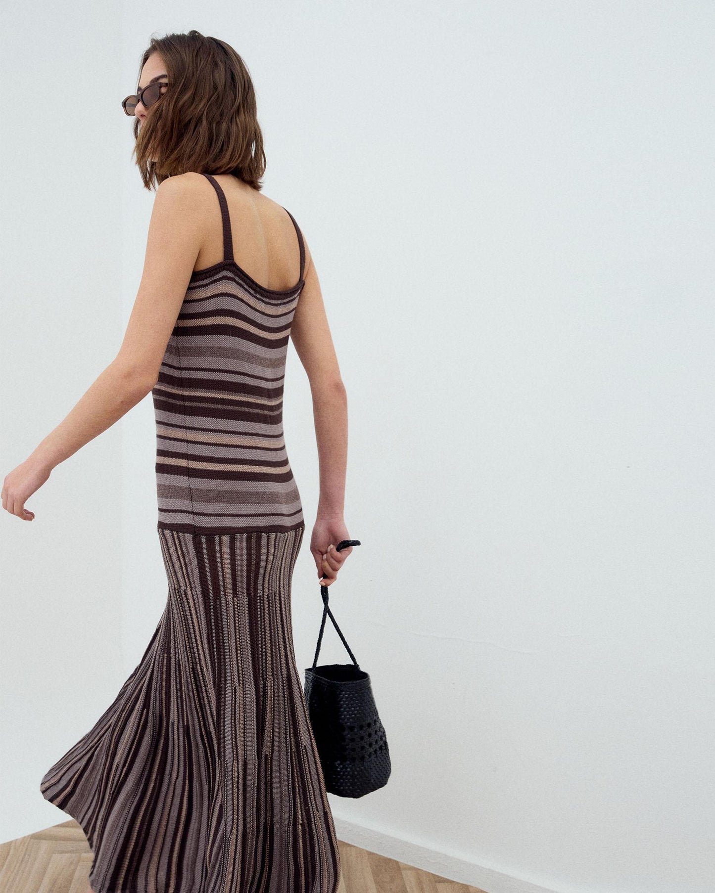 Vestido Punto Rayas Marrón
