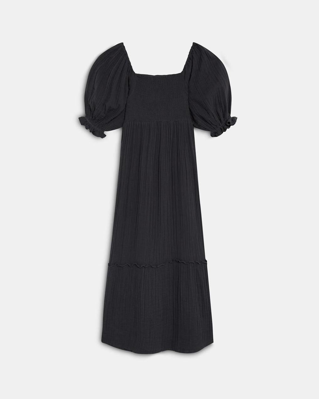 Vestido de Ninho de Abelha com Manga Abulonada Antracite