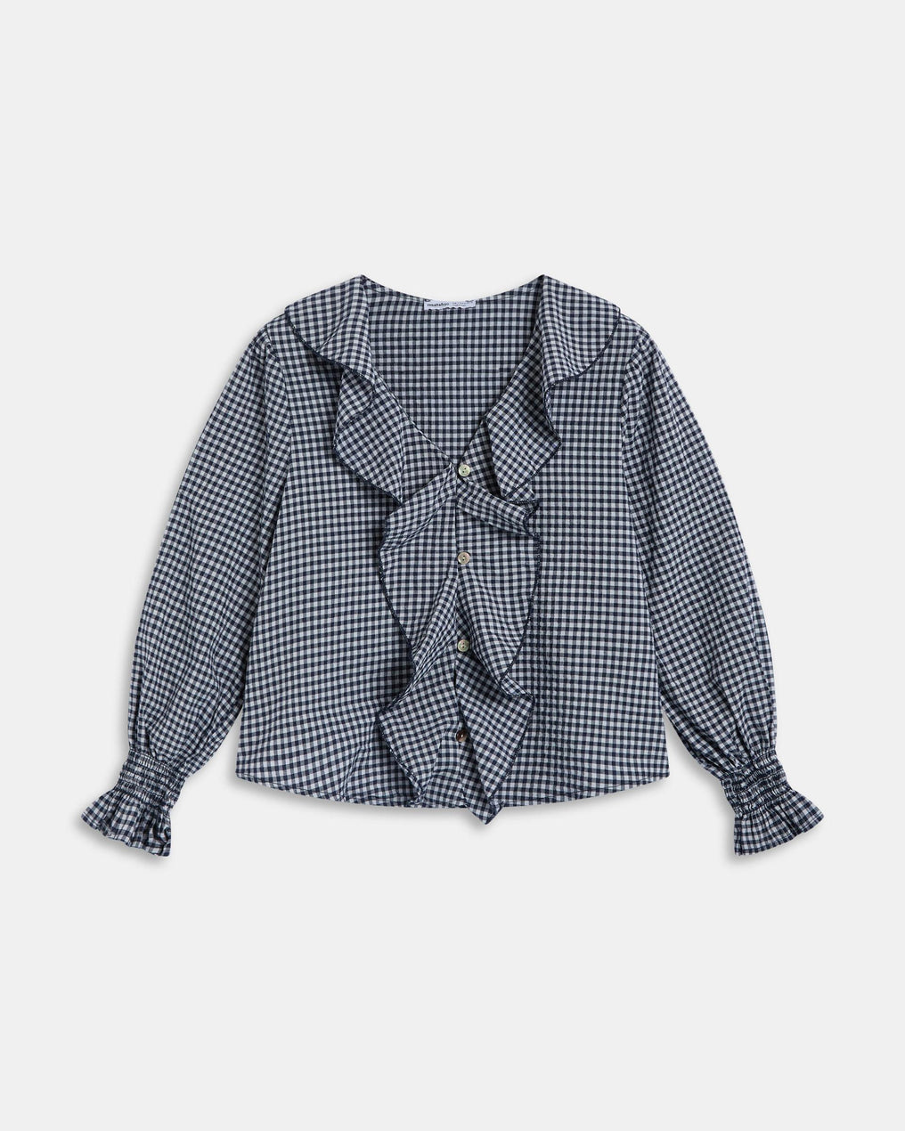 Blusa Volantes Delanteros Vichy Azul Oscuro