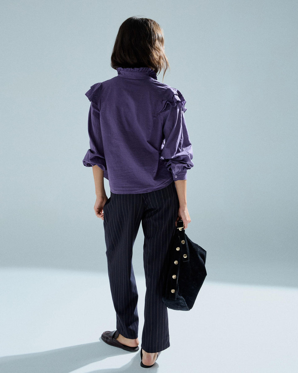 Blusa Volantes Hombros Morado