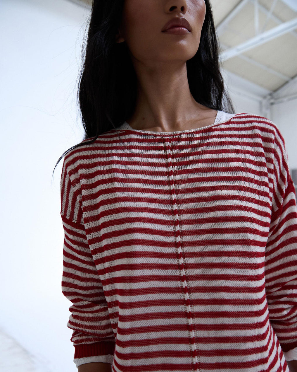 Jersey Punto Fino Rayas Rojo
