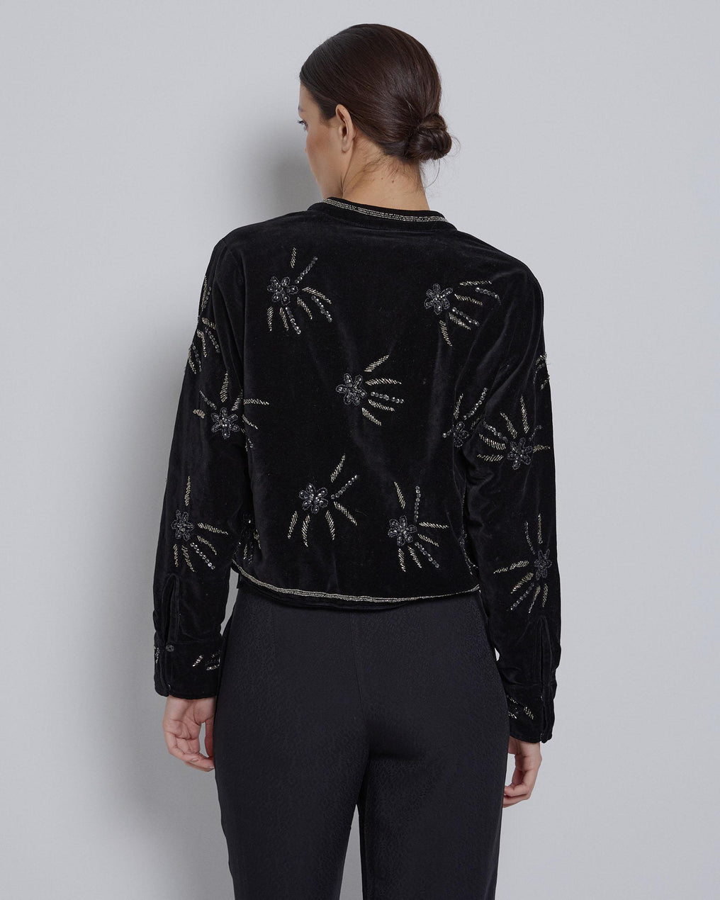 Black Beaded Velvet Bomber