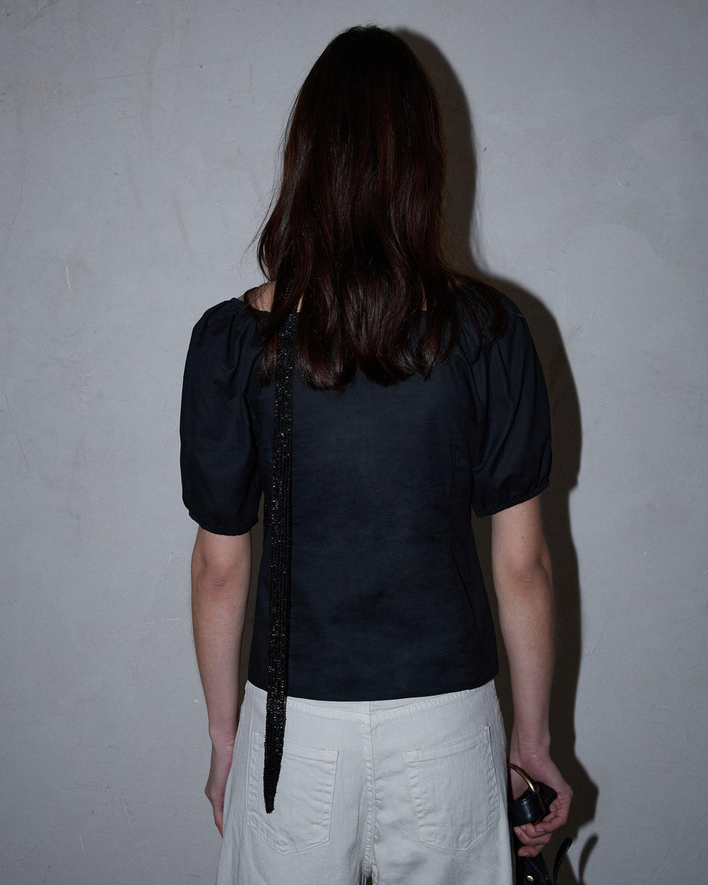 Top Fruncido Escote Manga Corta Negro