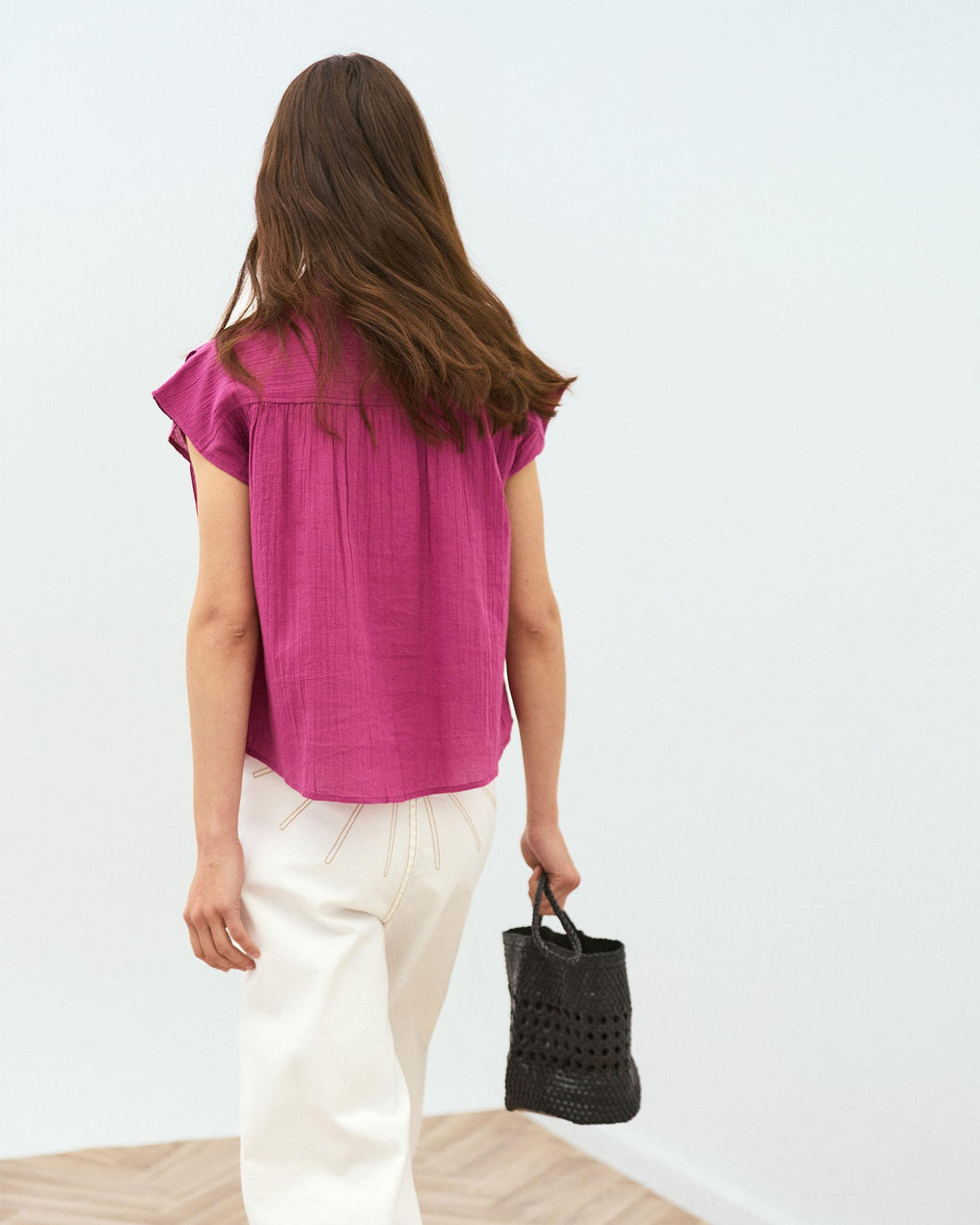 Fuchsia Pleated Sleeveless Shirt