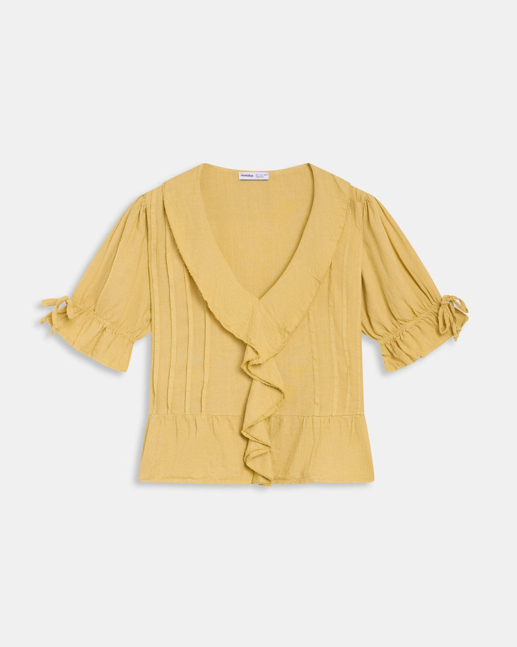 Blusa Folhos Cordões Com Linho Amarela
