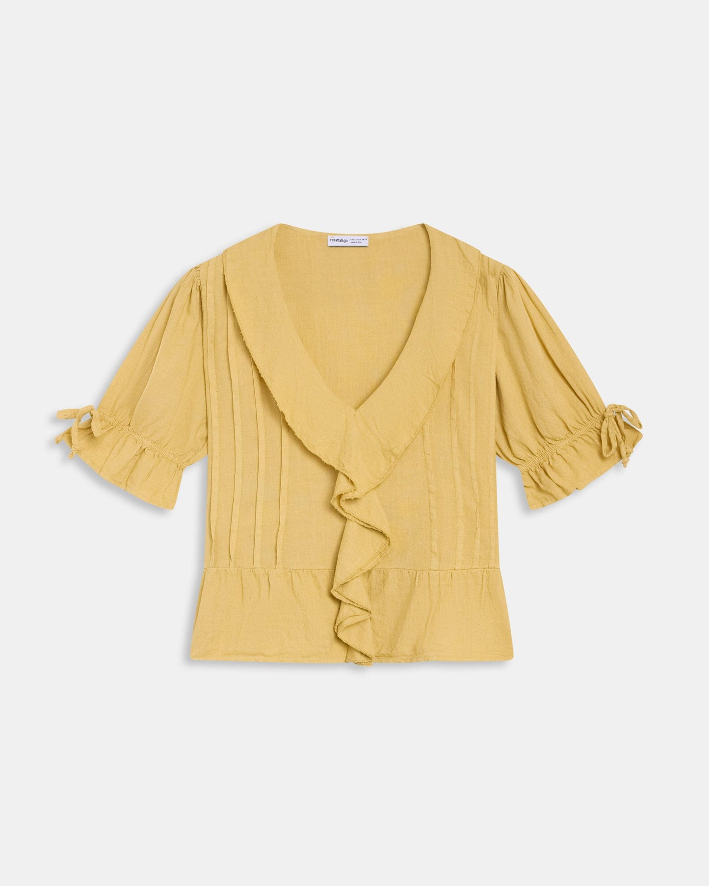 Blusa Folhos Cordões Com Linho Amarela