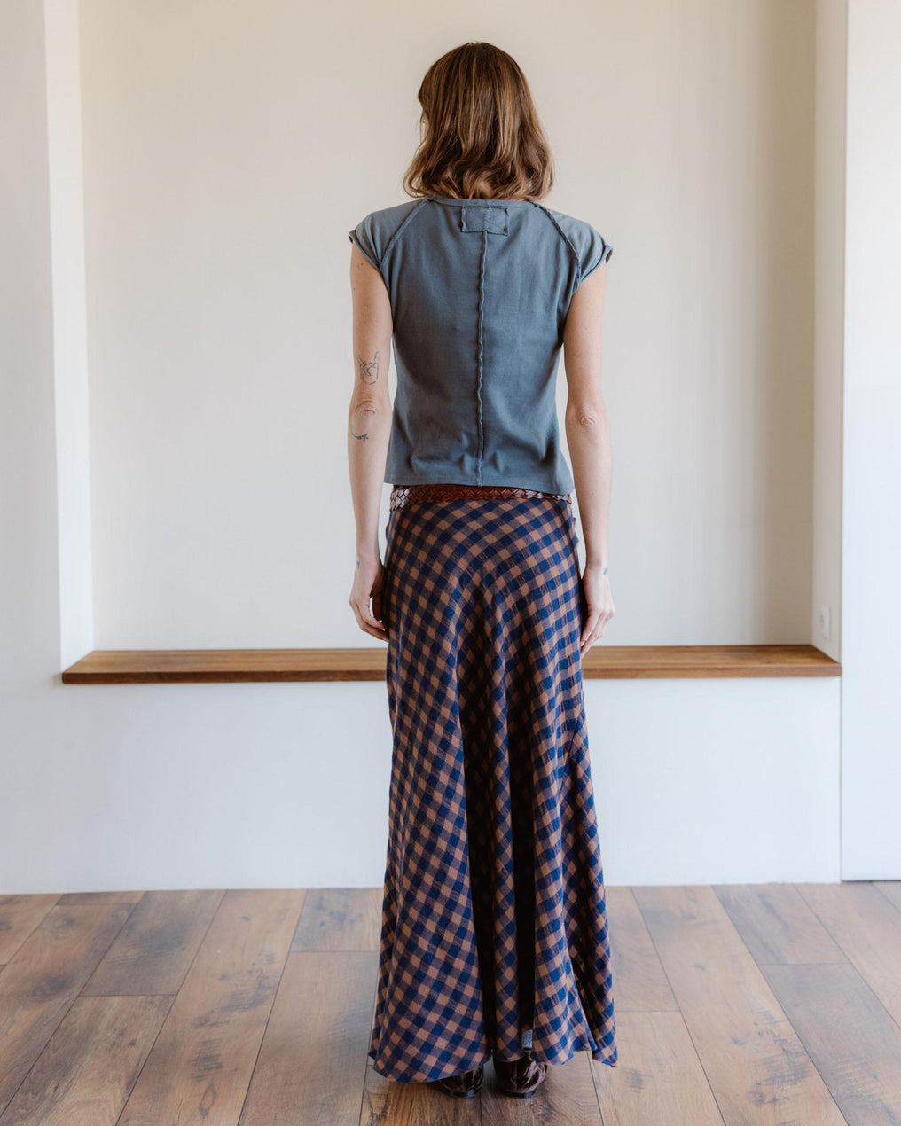 Falda Larga Cuadros Azul Marino