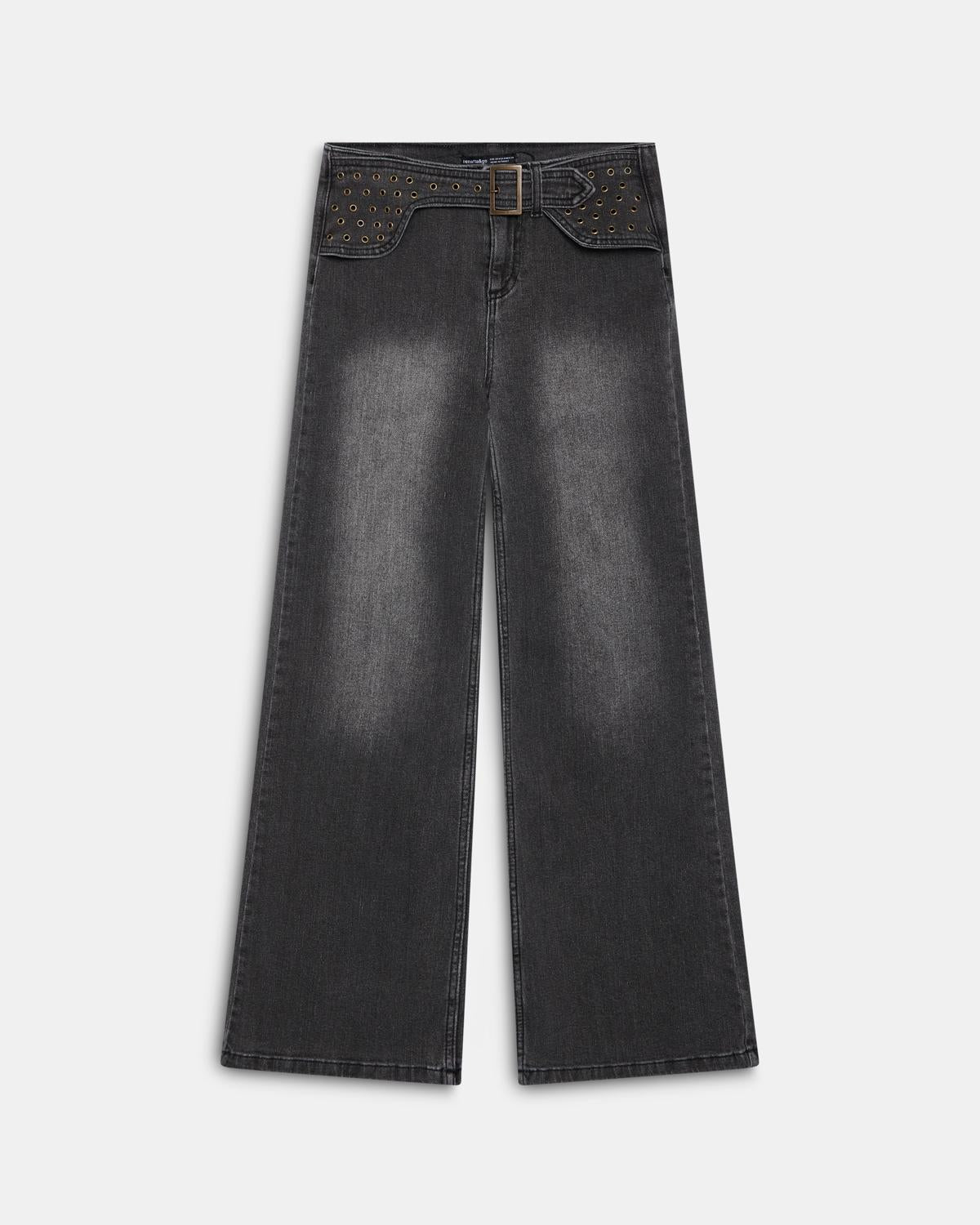 Jeans Cinturón Arandelas Antracita