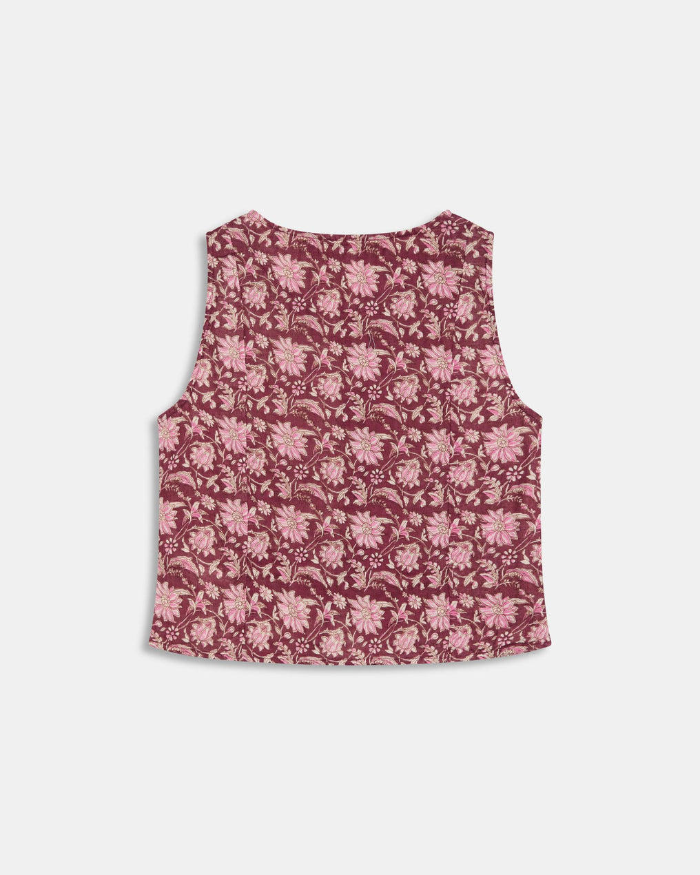 Top Boutons Doublés Imprimé Floral Grenat