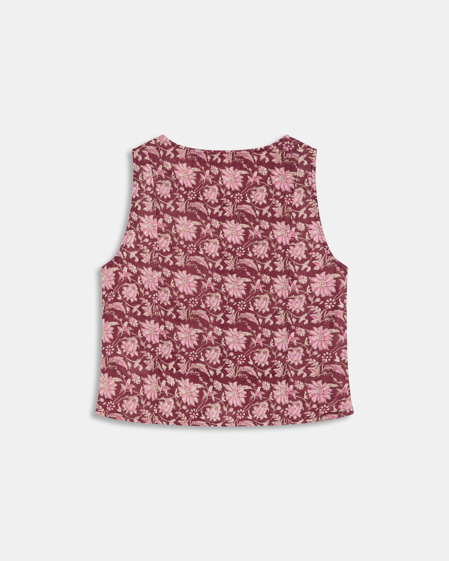 Top Boutons Doublés Imprimé Floral Grenat