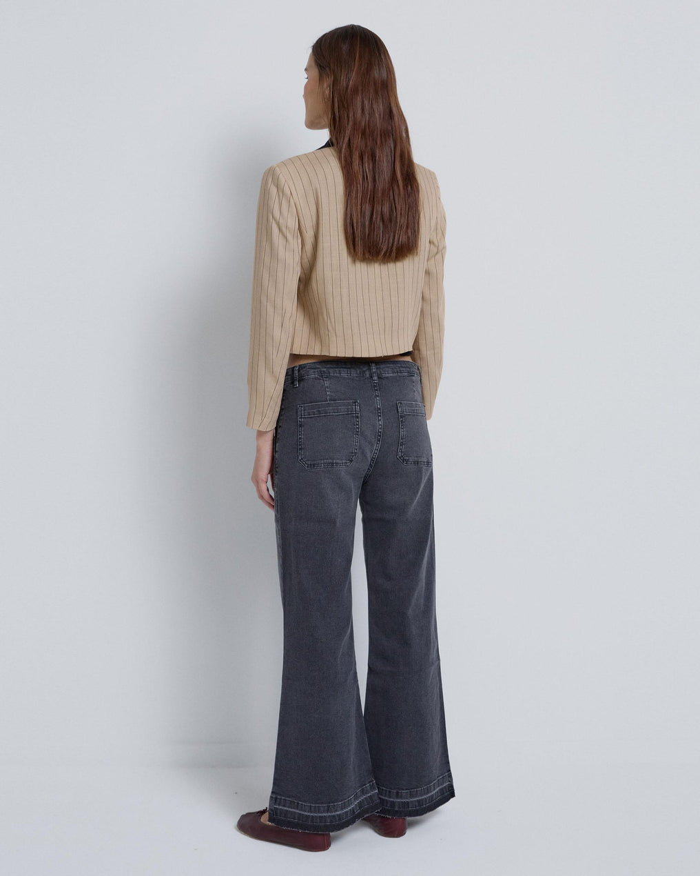 Blazer Corta Rayas Solapas Camel