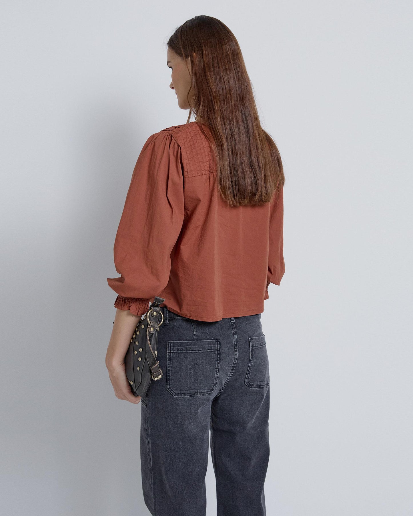 Blusa Canesú Tablas Teja