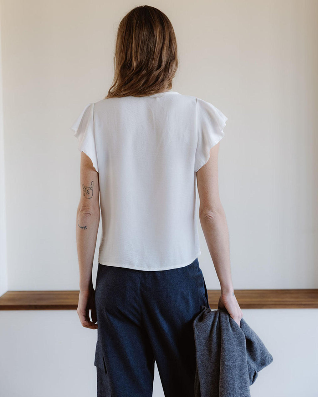 White Gathered Short Sleeve Blouse