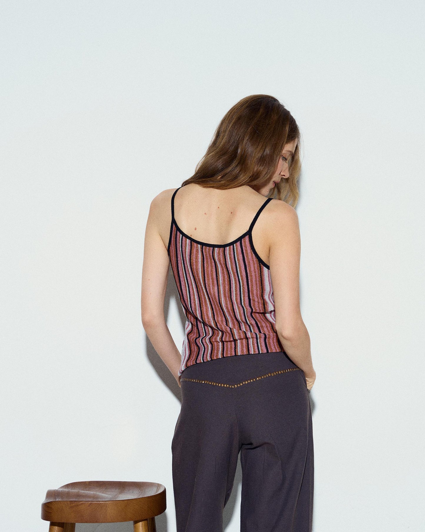 Blusa Listrada Lurex Rosa