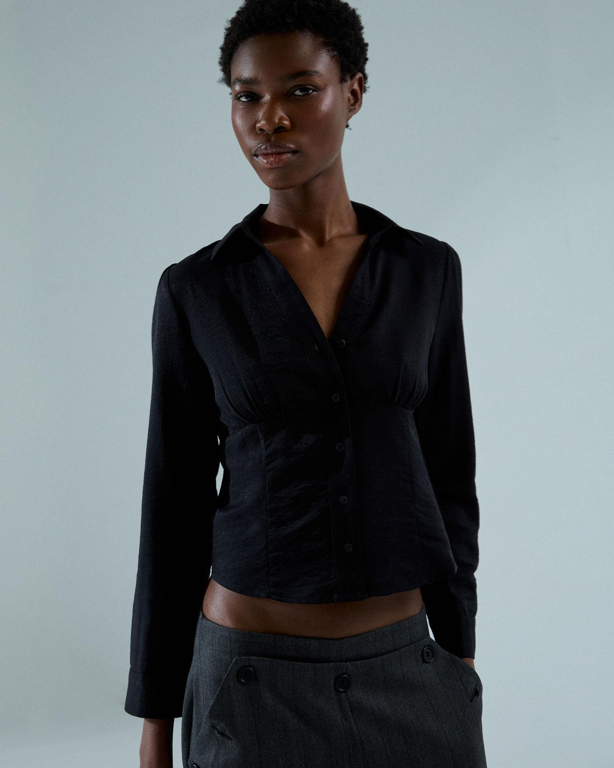 Camisa Botones Pinzas Negro