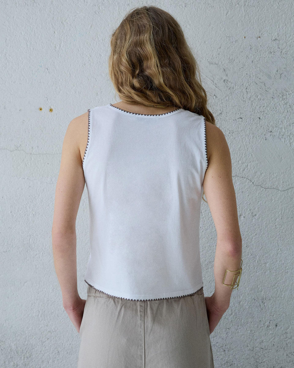 T-shirt de Alças Pespontos Branco
