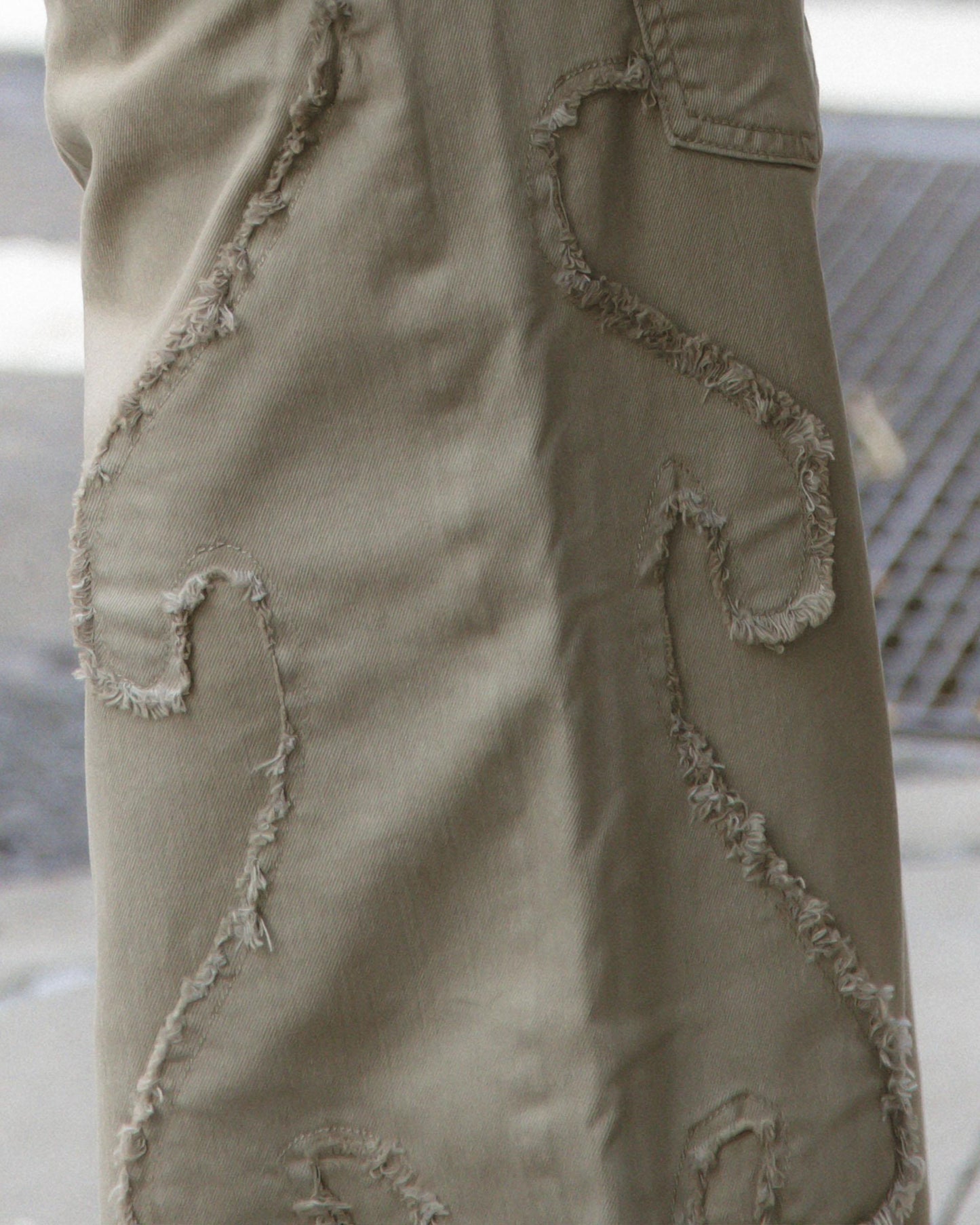 Khaki Side Frayed Jeans