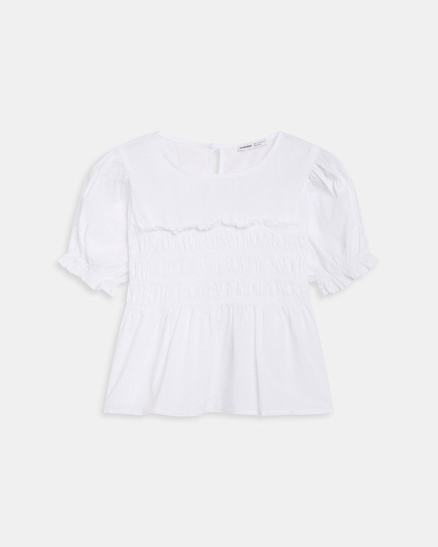Blusa Manga Abullonada Gomas Blanca