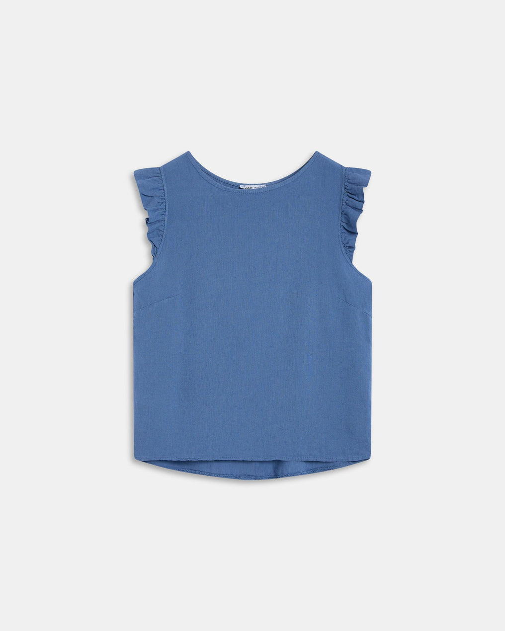 Blue Linen Back Button Top