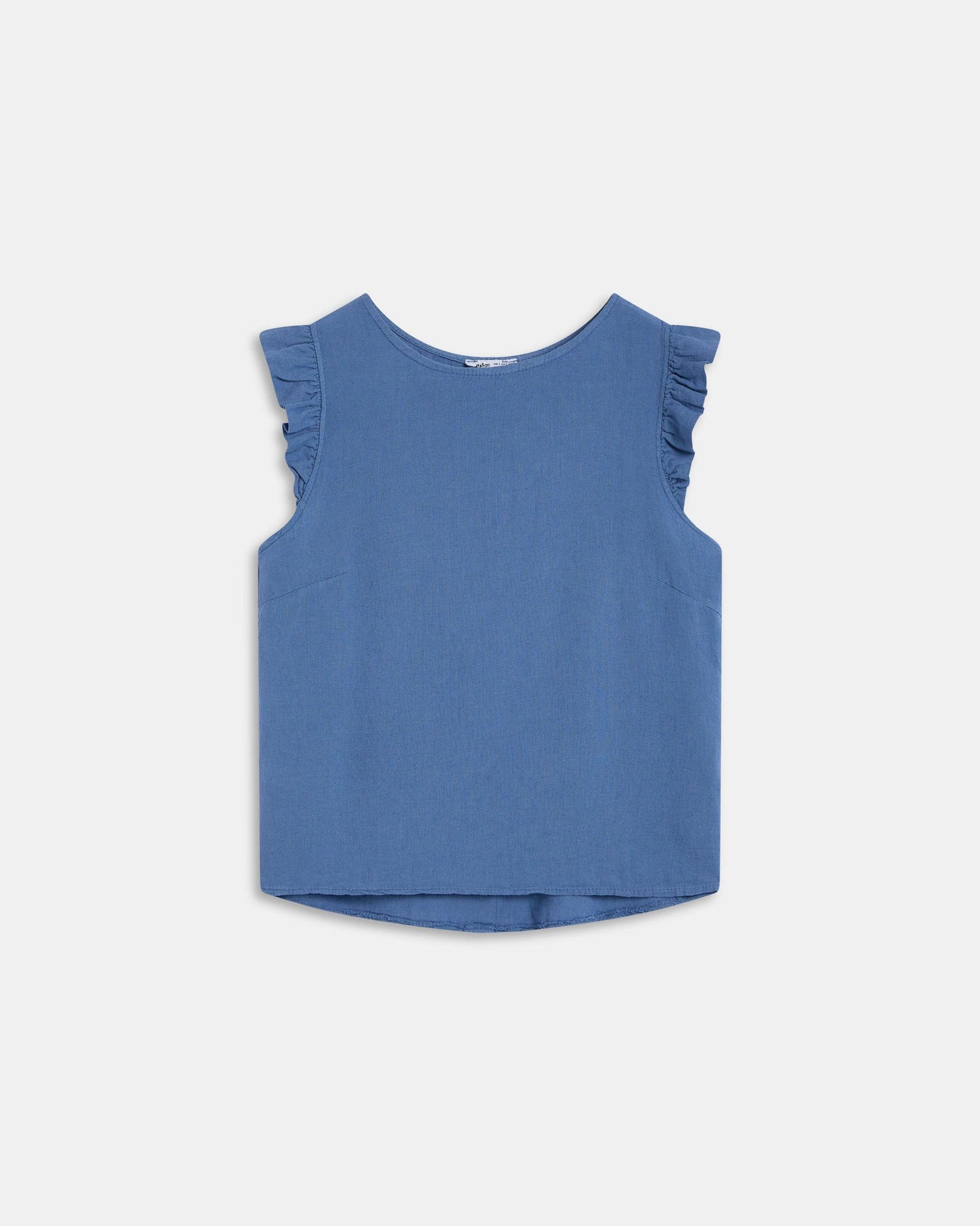 Blue Linen Back Button Top