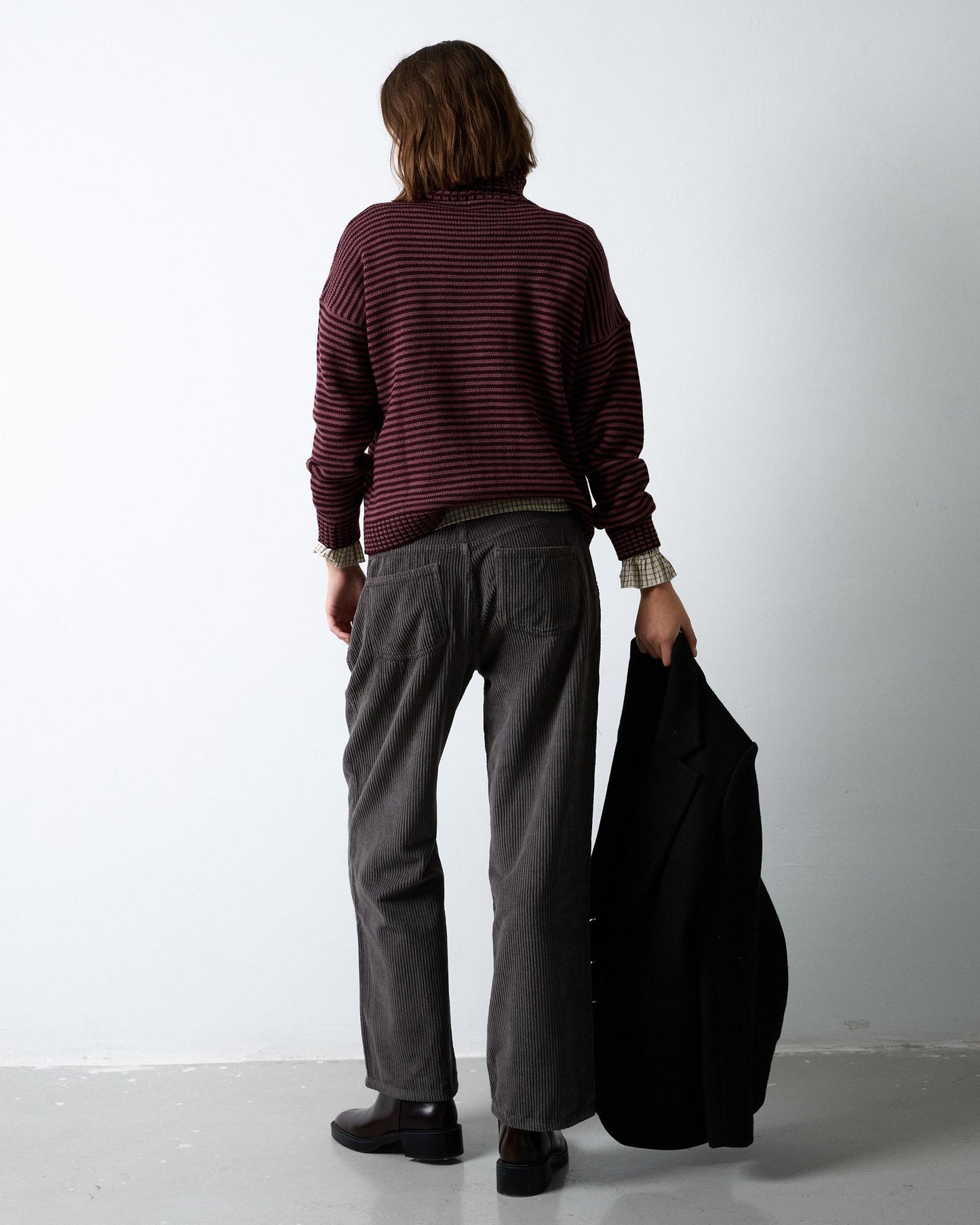 Anthracite Corduroy Trousers with Pleats