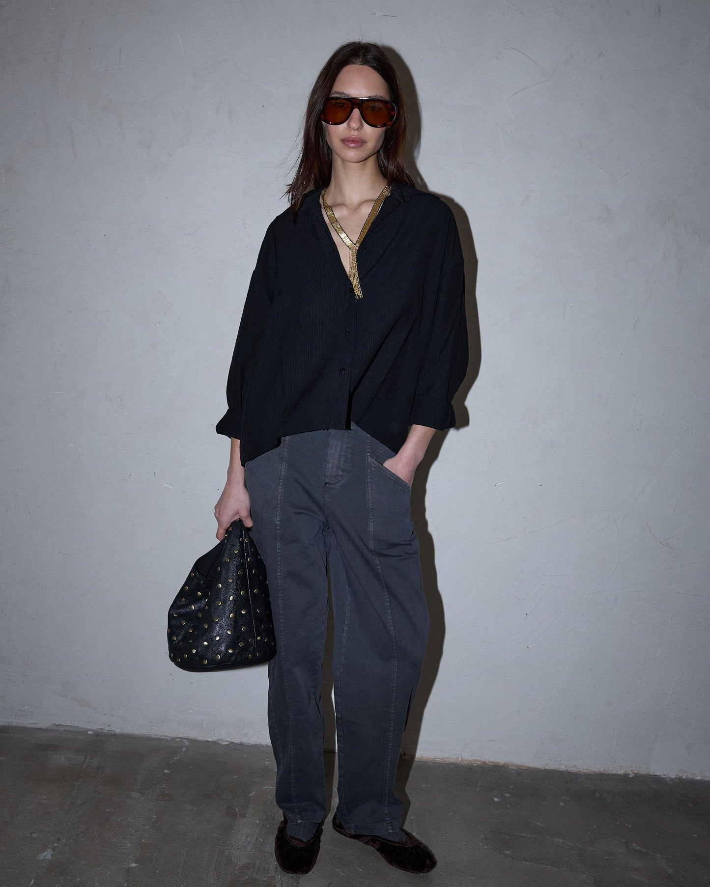 Black Pleated Knit Shirt