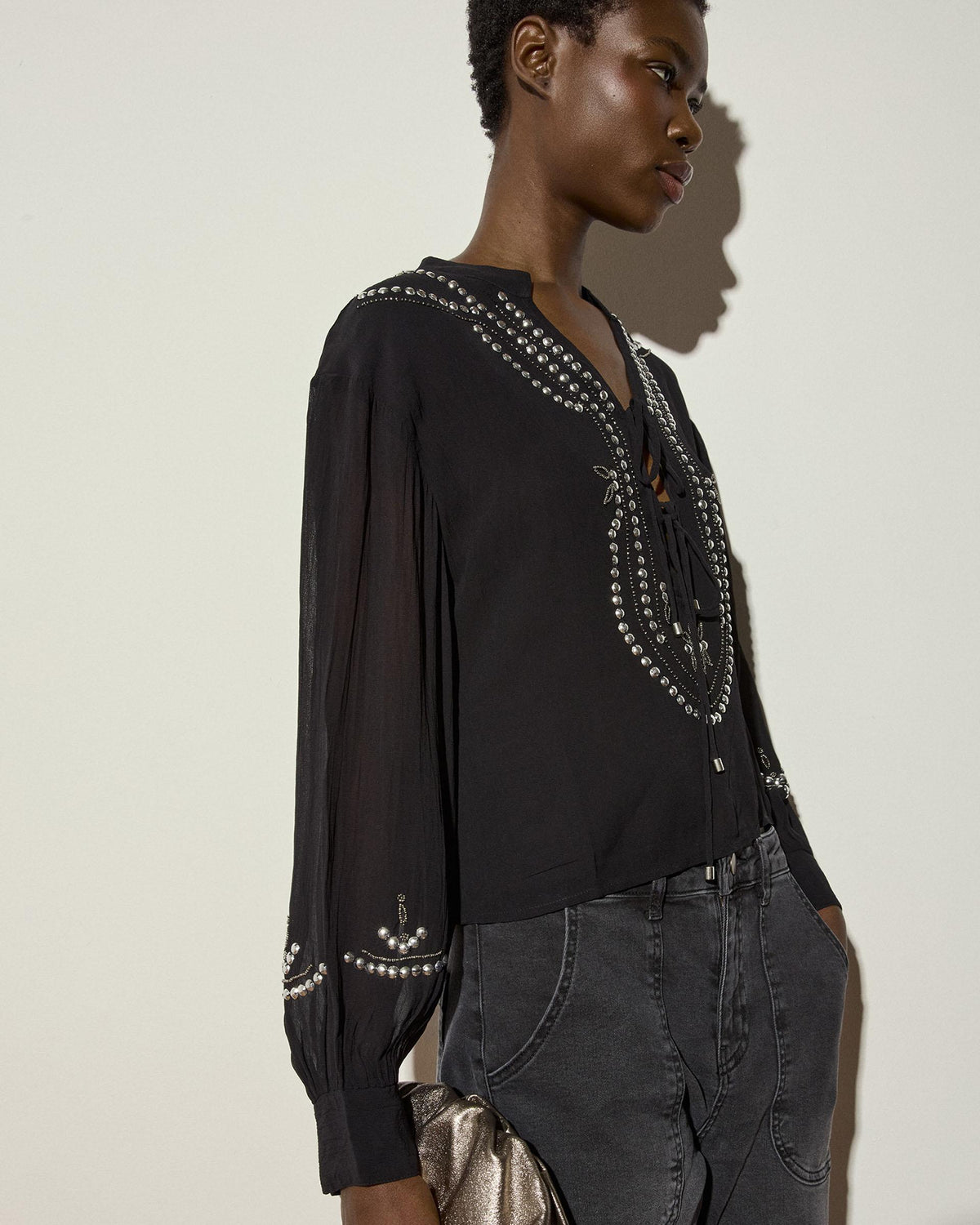 Blusa De Manga Larga Detalle Delantero Antracita