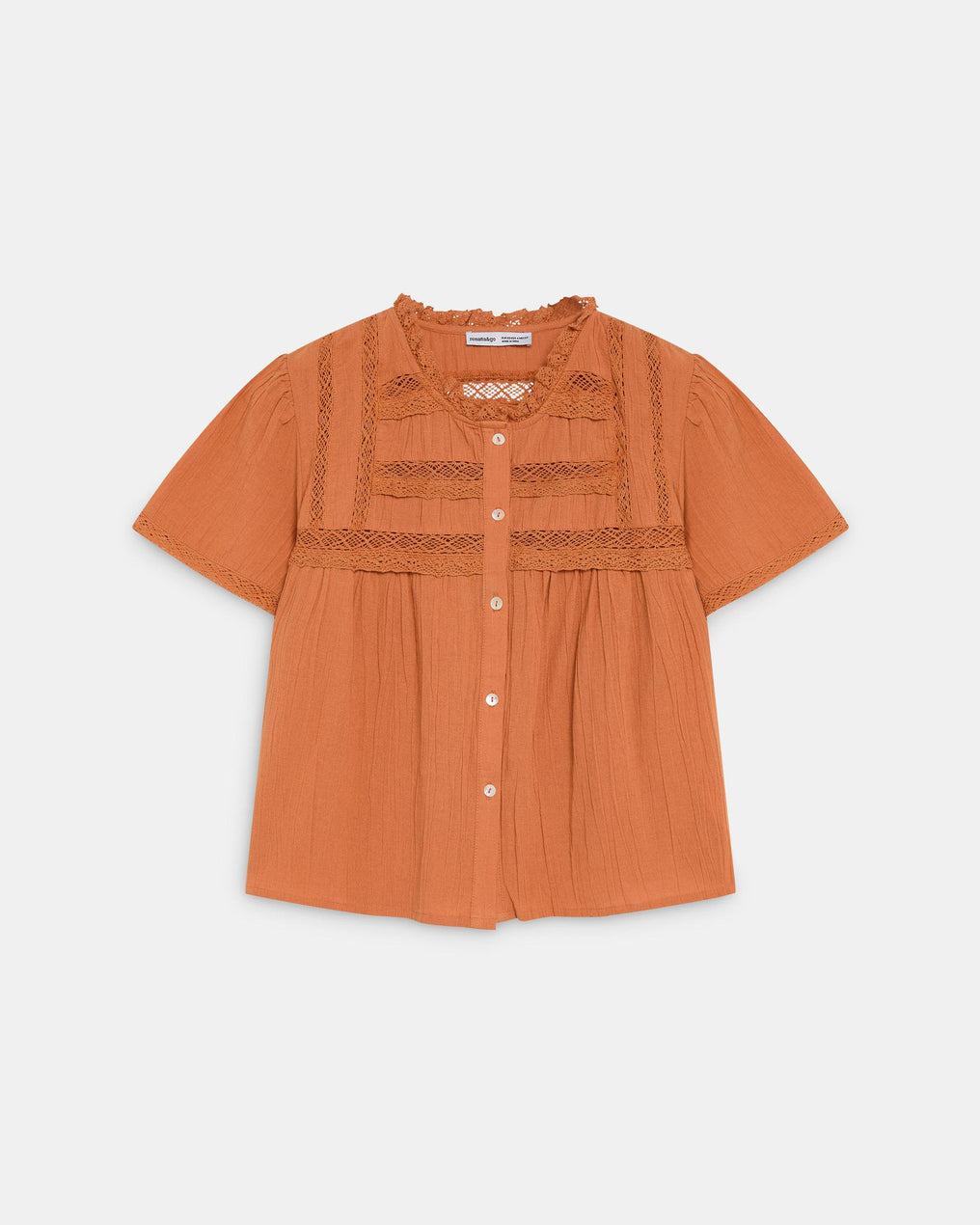Blusa Puntillas Delanteras Botones Naranja