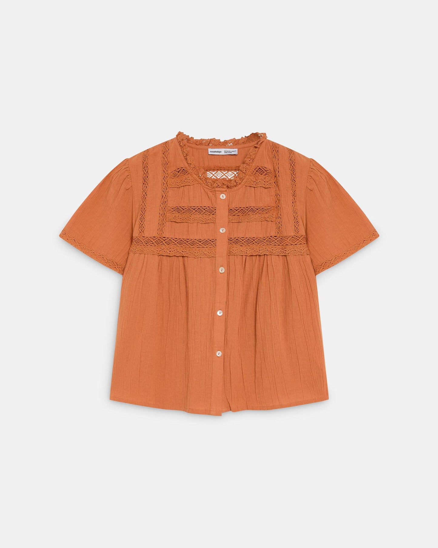 Blusa Puntillas Delanteras Botones Naranja