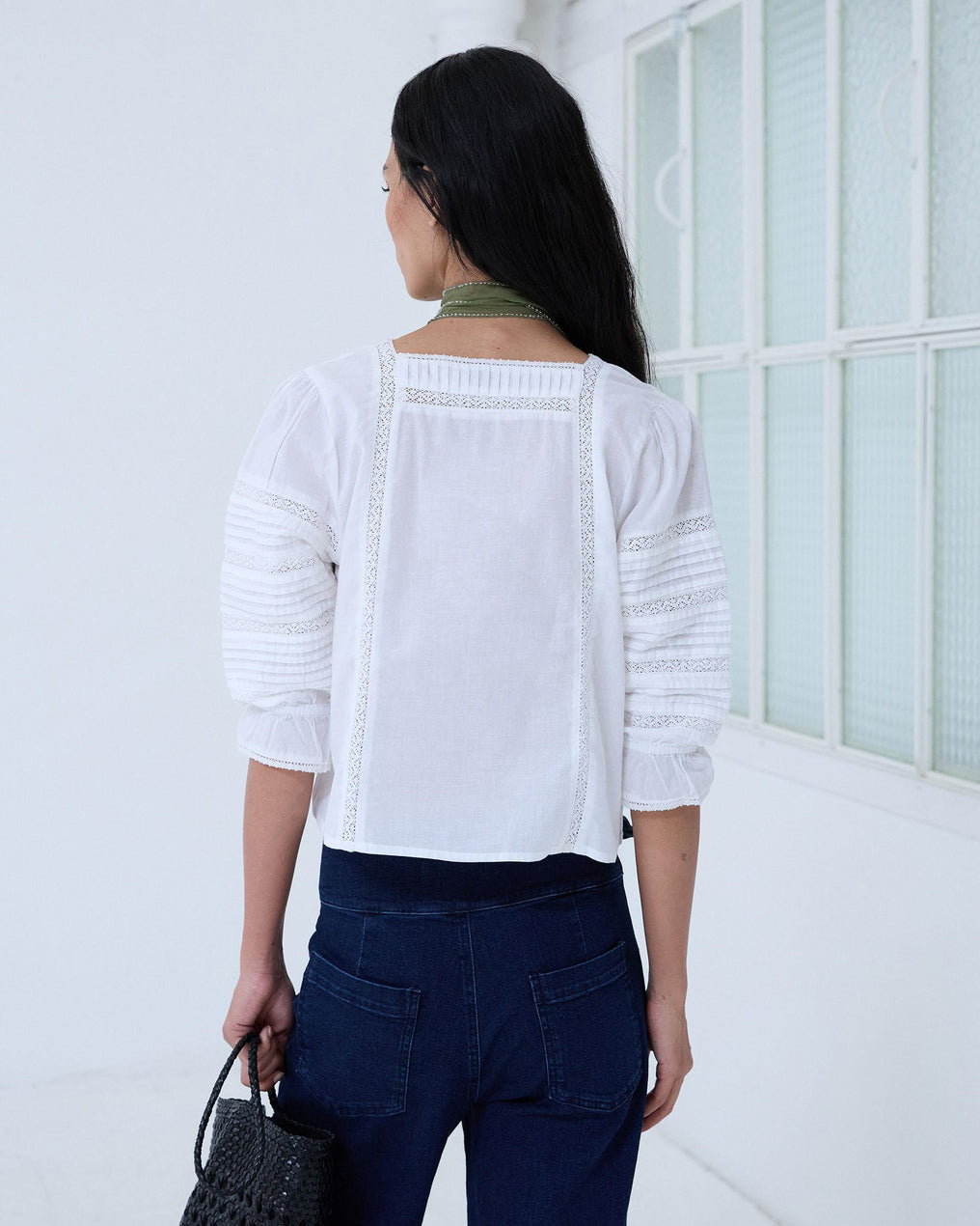 Blouse Col Carré Dentelles Blanc