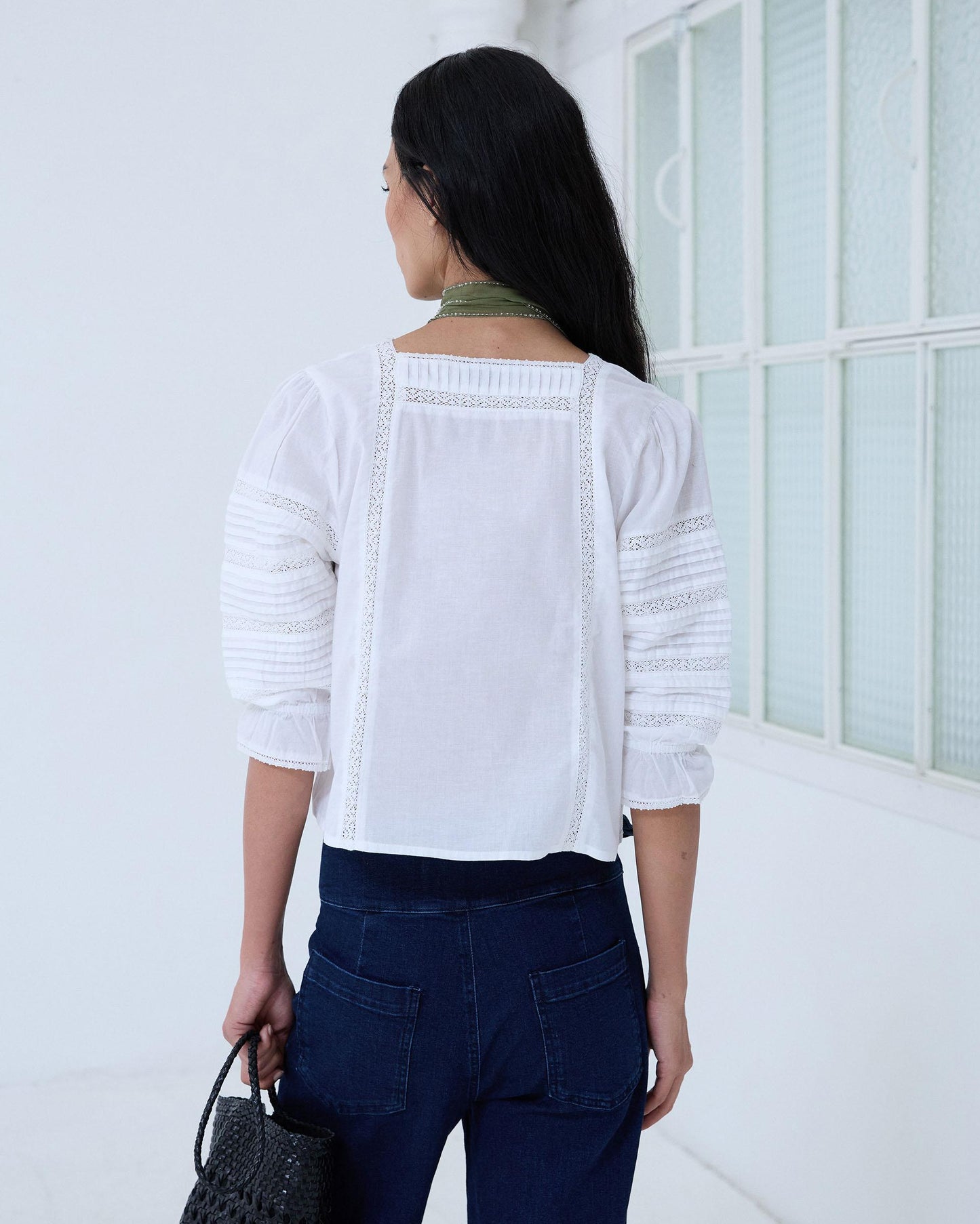 Blouse Col Carré Dentelles Blanc