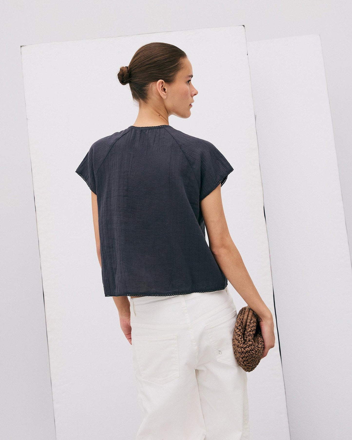 Anthracite Floral Embroidered Sleeveless Blouse